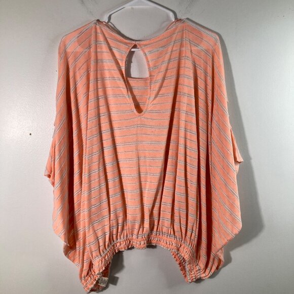 Womens Free People Batwing Stretch Stripe Top Peach White L Poly Rayon Linen Cot - Picture 2 of 9